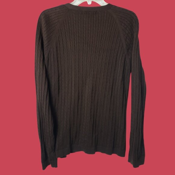 Mendocino Womens V-Neck Cable Knit  Cardigan Sweater 100% Cotton Brown  Xlarge - Picture 2 of 8